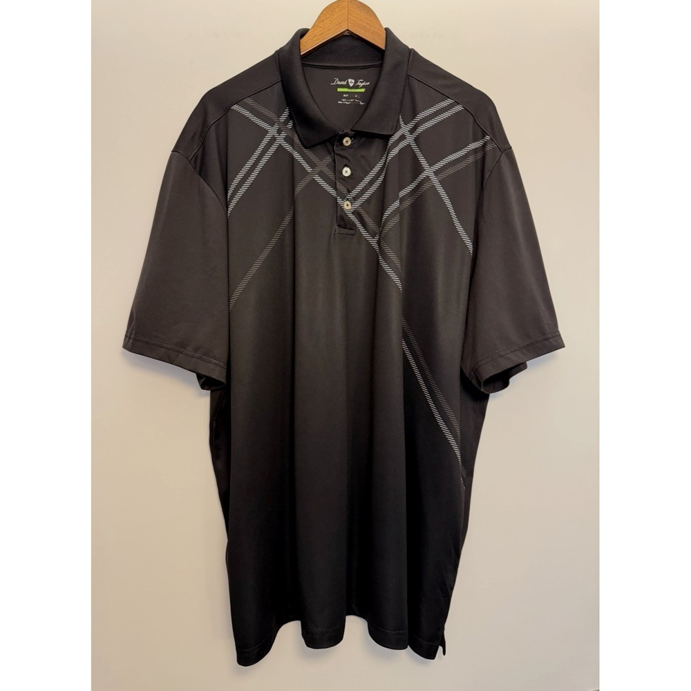 David Taylor Pro Golf Polo Shirt Mens Size 2XL Black Gray Design Short Sleeve